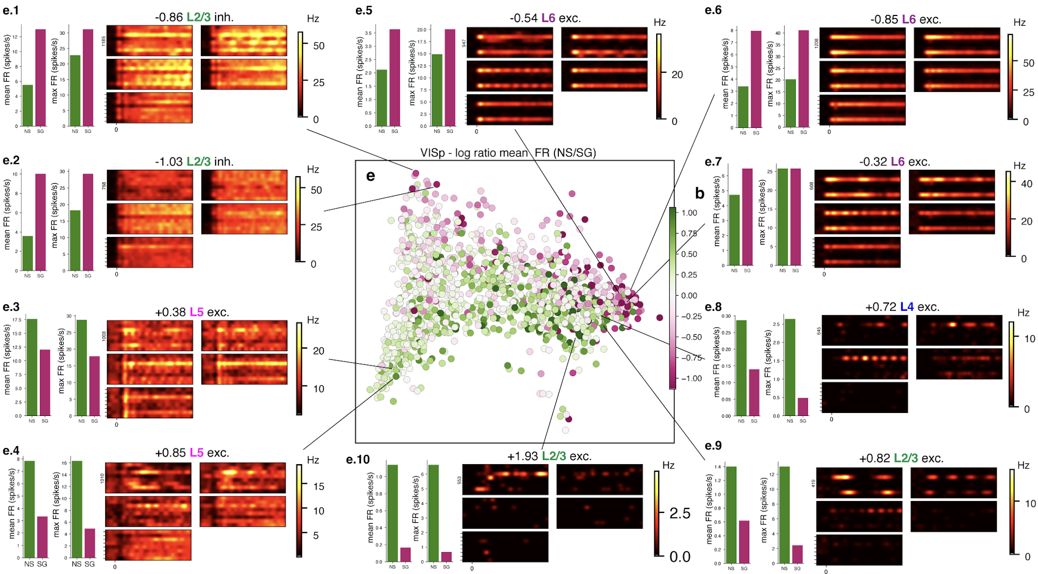 Log ratio of natural scene to grating responses for VISp